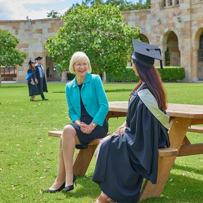 UQ Vice-Chancellor Professor Deborah Terry with UQ graduates.